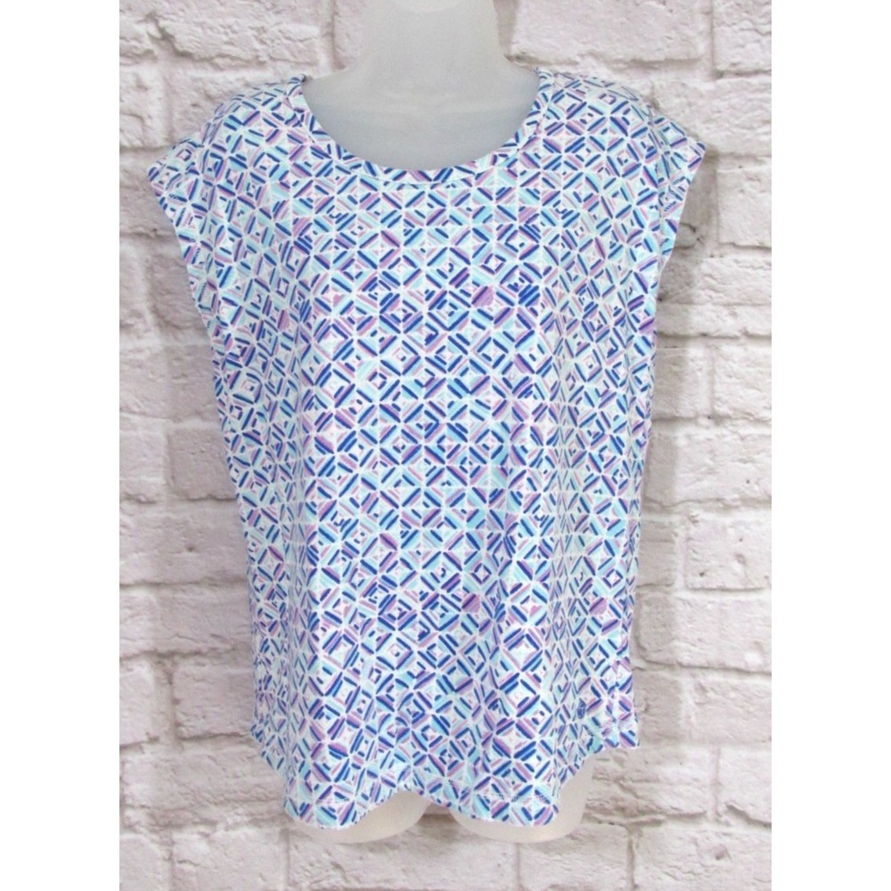 T by Talbots Top Women Large Petite PL Geometric Criss Cross Keyhole Back Center